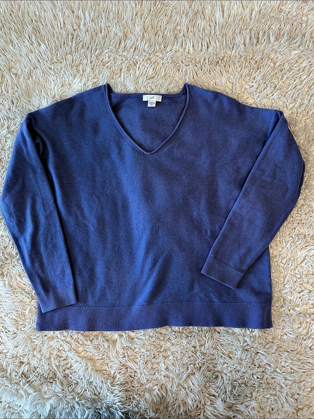 J.Jill Tipped V-Neck Sweater Blue Petite Medium